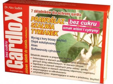 Gardlox – Pastylki do ssania bez cukru o smaku wiśniowo - cytrynowym Pastylki, 16 pastylek