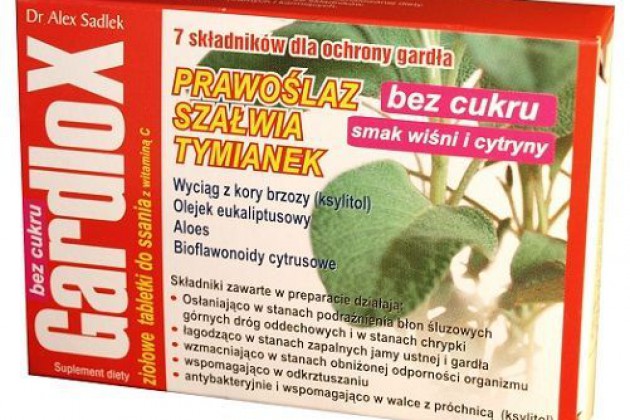 Gardlox – Pastylki do ssania bez cukru o smaku wiśniowo - cytrynowym Pastylki, 16 pastylek